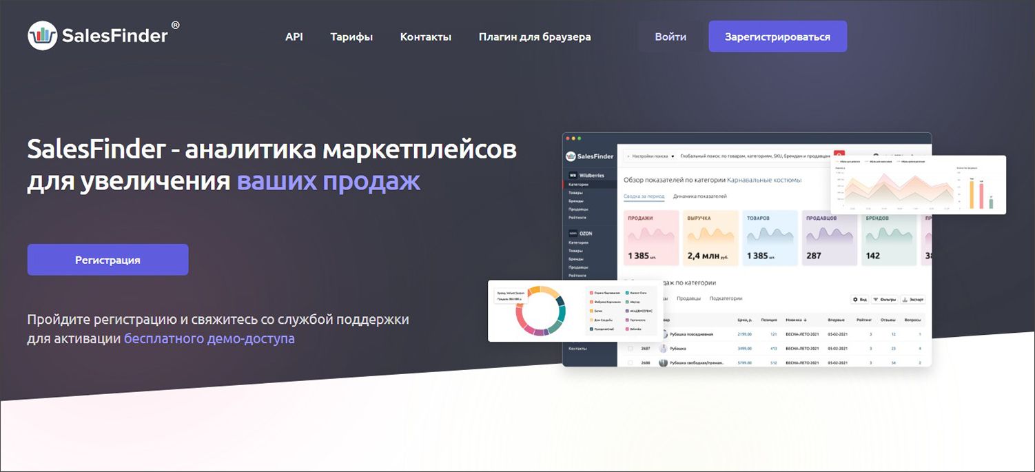 Страница с информацией о репрайсере на сайте сервиса SalesFinder