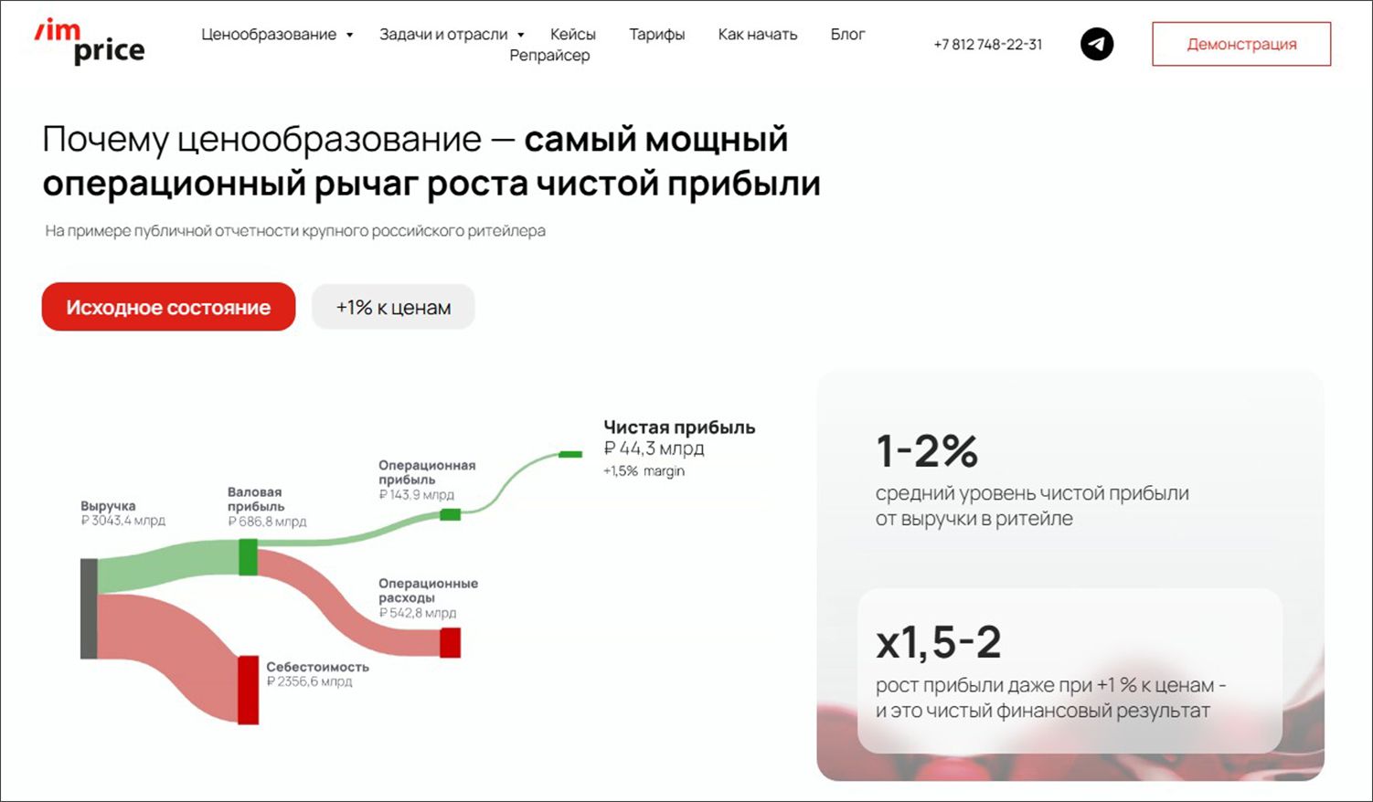 Страница с информацией о репрайсере на сайте сервиса Imprice